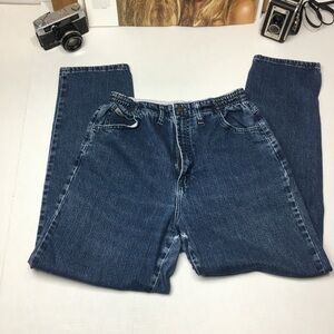Lee Vintage 90s Y2K Side Elastic Jeans Size 10 High Rise Mom Tapered Dark Wash